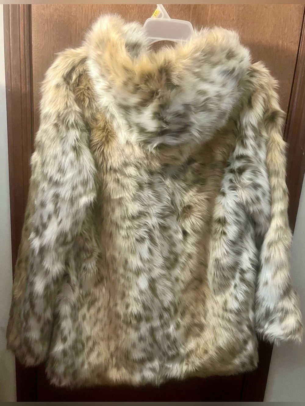 Avec Les Filles Size L Large Faux Animal Fur Coat Jacket Lynx Snow Leopard - Picture 2 of 4